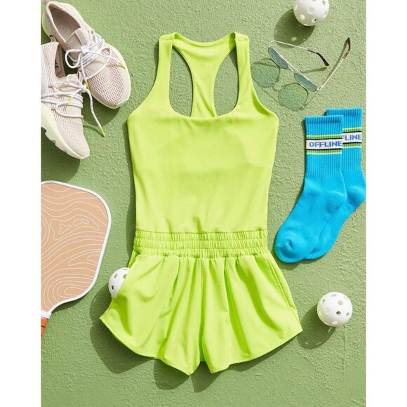 aerie Pants - Aerie Offline Hot Stuff Romper NWT Neon Lime Green Size XL Tennis Pickleball